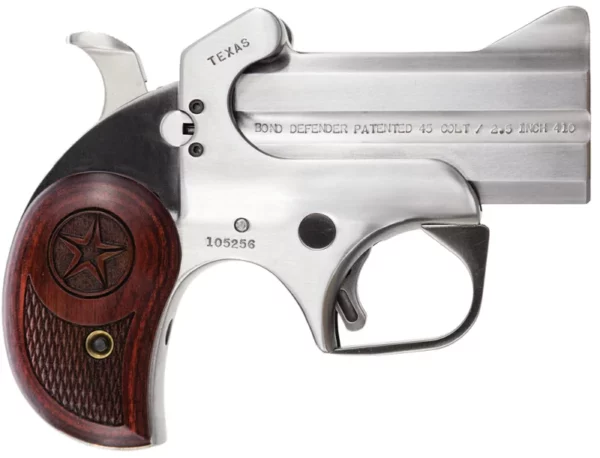 Bond Arms BATD Texas Defender 45 Colt (LC)/410 Gauge 2rd 3" Barrel, Stainless Metal Finish, Rosewood Grip, Blade Front/Fixed Rear Sights, Manual Safety