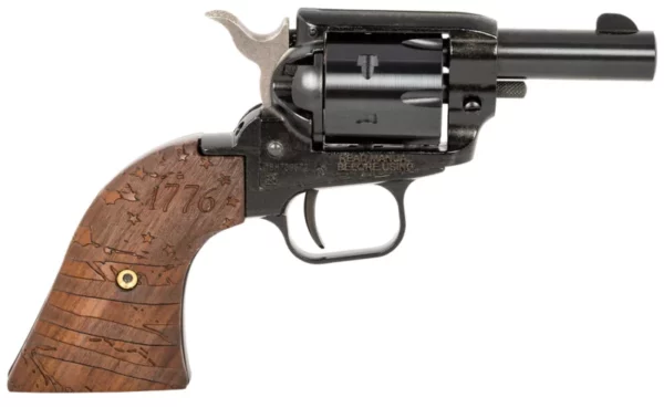 Heritage Mfg BK22B2WBRN35 Barkeep  22 LR 6 Shot, 2.68" Black Oxide Steel Barrel, Black Oxide Zinc Alloy Frame, Black Oxide Cylinder, Wood w/1776 Flag Engraved Grip, Manual Safety, Exposed Hammer