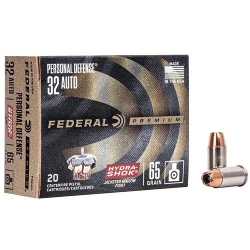 PERSONAL DEFENSE HYDRA SHOK AMMUNITION - 32 AUTO, 65 GR, JHP, 925 FPS, 20/BX